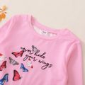 Kid Girl Butterfly Print Casual Pullover Sweatshirt Light Pink