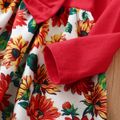 Kid Girl Bowknot Design Floral Print Splice Long-sleeve Dress Red