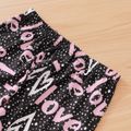 2-piece Kid Girl Ruffled Long-sleeve Pink Top and Letter Heart Print Polka dots Pants Set Pink