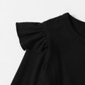 Family Matching Black Long-sleeve Splicing Plaid Dresses and Polo Shirts Sets Black