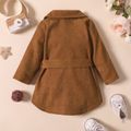 Baby Girl Lapel Collar Button-Down Belted Solid Color Long-sleeve Shirt Jacket Coffee