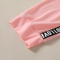 2-piece Kid Girl Letter Print Mesh Design Colorblock Long-sleeve Top and Elasticized Pants Set Pink