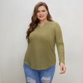 Women Plus Size Casual V Neck Long-sleeve Ribbed  Knitwear Dark Green