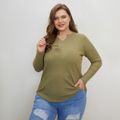 Women Plus Size Casual V Neck Long-sleeve Ribbed  Knitwear Dark Green