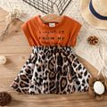 Baby Girl 95% Cotton Sleeveless Faux-two Letter Print Splicing Leopard Dress Ginger image 1