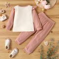 2-piece Toddler Girl Letter Print Ruffled Long-sleeve Top and Solid Color Pants Set Pink