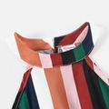 Family Matching Colorful Striped Halter Neck Off Shoulder Dresses and Raglan Short-sleeve T-shirts Sets royalblue