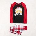 Christmas Cartoon Bear and Letter Print Family Matching Raglan Long-sleeve Red Plaid Pajamas Sets (Flame Resistant) Red