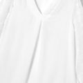Women Plus Size Elegant V Neck Swiss Dots Mesh Long-sleeve Blouse White