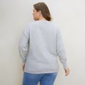 Women Plus Size Casual Stars Pattern V Neck Side Slit Knitwear Light Grey