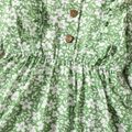 Toddler Girl Ruffled Button Design Floral Print Long-sleeve Dress Light Green