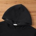 Family Matching Solid Textured Long-sleeve Hooded Sweatshirts BlackandWhite