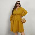 Women Plus Size Casual Tie Neck Long-sleeve Tiered Dress Ginger