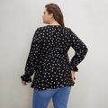 Women Plus Size Casual Polka dots Long-sleeve Peplum Blouse Black