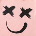 2-piece Kid Girl Face Graphic Print Crop Tee and Metallic Dolphin Shorts Set Pink