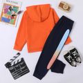 2-piece Kid Boy Letter Print Hoodie Sweatshirt and Colorblock Pants Casual Set Orange red