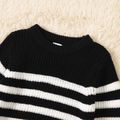 Family Matching Black and White Striped Long-sleeve Knitted Sweater Pullovers Black/White