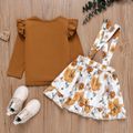 2-Pack Toddler Girl Graphic Floral Print Ruffle Long-sleeve Tee Skirt Set Ginger