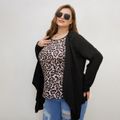 Women Plus Size Elegant Leopard Print Faux-two Long-sleeve Blouse Black