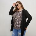 Women Plus Size Elegant Leopard Print Faux-two Long-sleeve Blouse Black
