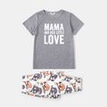 Family Matching Short-sleeve Letter and Sloth Print Pajamas Sets (Flame Resistant) Grey image 5