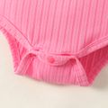 Baby Girl Letter Print Solid Ribbed Ruffle Long-sleeve Romper Pink image 3