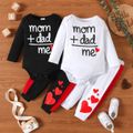 2pcs Baby Girl Letter and Love Heart Print Long-sleeve Romper with Trousers Set White image 2