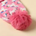 Baby Unicorn Pattern Fur Pompom Knit Beanie Hat Pink
