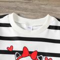 2-piece Kid Girl Cat Print Stripe Sweatshirt and Black Pants Set White