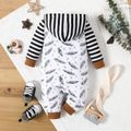 Baby Boy/Girl All Over Feather Print Splicing Striped Long-sleeve Hooded Jumpsuit White