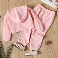 2-piece Toddler Girl Textured Pink Crop Hoodie Sweatshirt and Elasticized Pants Set pink