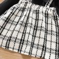 2-piece Toddler Girl Lace Design Long-sleeve Black Tee and Plaid Tweed Suspender Skirt Set Black