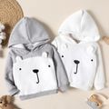 Toddler Boy/Girl Fuzzy Bear Pattern Fleece Lined Hoodie Sweatshirt White