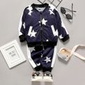 2-piece Toddler Boy Stars Print Zipper Bomber Jacket and Pants Set Royal Blue