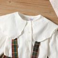2-piece Toddler Statement Collar Button Design Long-sleeve White Top and Plaid Suspender Skirt Set Burgundy