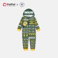 NFL Family Matching GREEN BAY PACKERS Allover Hooded Zip-up Pajamas Onesies blackishgreen