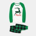 Christmas Green Plaid Reindeer and Letter Print Snug Fit Family Matching Raglan Long-sleeve Pajamas Sets Green/White