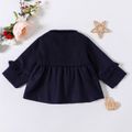 Baby Girl Solid Lapel Double Breasted Long-sleeve Coat Outwear Dark Blue image 2