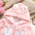 Baby Girl Cartoon Rabbit Pattern Pink Fuzzy Fleece 3D Ears Hooded Long-sleeve Zip Coat Pink