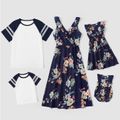 Family Matching All Over Floral Print Ruffle Deep V Neck Sleeveless Dresses and Raglan-sleeve T-shirts Sets Multi-color image 1
