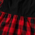 Christmas Red Plaid Family Matching Long-sleeve Lapel Splicing Dresses and Polo Shirts Sets redblack