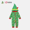 ELF Family Matching Christmas Allover Hooded Zip-up Pajamas Onesies Green