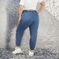Women Plus Size Casual Drawstring Ripped Denim Jeans Blue