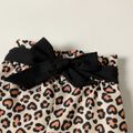 2-piece Toddler Girl Mesh Long-sleeve Black Top and Leopard Print Belted Paperbag Shorts Set Black