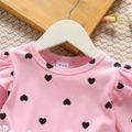 Toddler Girl Floral Decor Heart Print Mesh Design Long-sleeve Pinkl Dress Pink