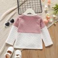 Toddler Girl Colorblock Button Design Cable Knit Textured Raglan Sleeve Sweatshirt Pink