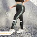 Women Plus Size Sporty Camouflage Print Colorblock Leggings Black