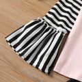 2-piece Kid Girl Unicorn Print Striped Long Bell sleeves Top and Ripped Denim Black Pants Set Pink