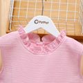 Kid Girl 100% Cotton Ruffle Collar Bowknot Design Sleeveless Solid Color Dress Light Pink