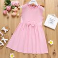 Kid Girl 100% Cotton Ruffle Collar Bowknot Design Sleeveless Solid Color Dress Light Pink